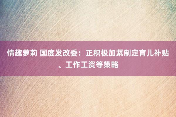 情趣萝莉 国度发改委：正积极加紧制定育儿补贴、工作工资等策略
